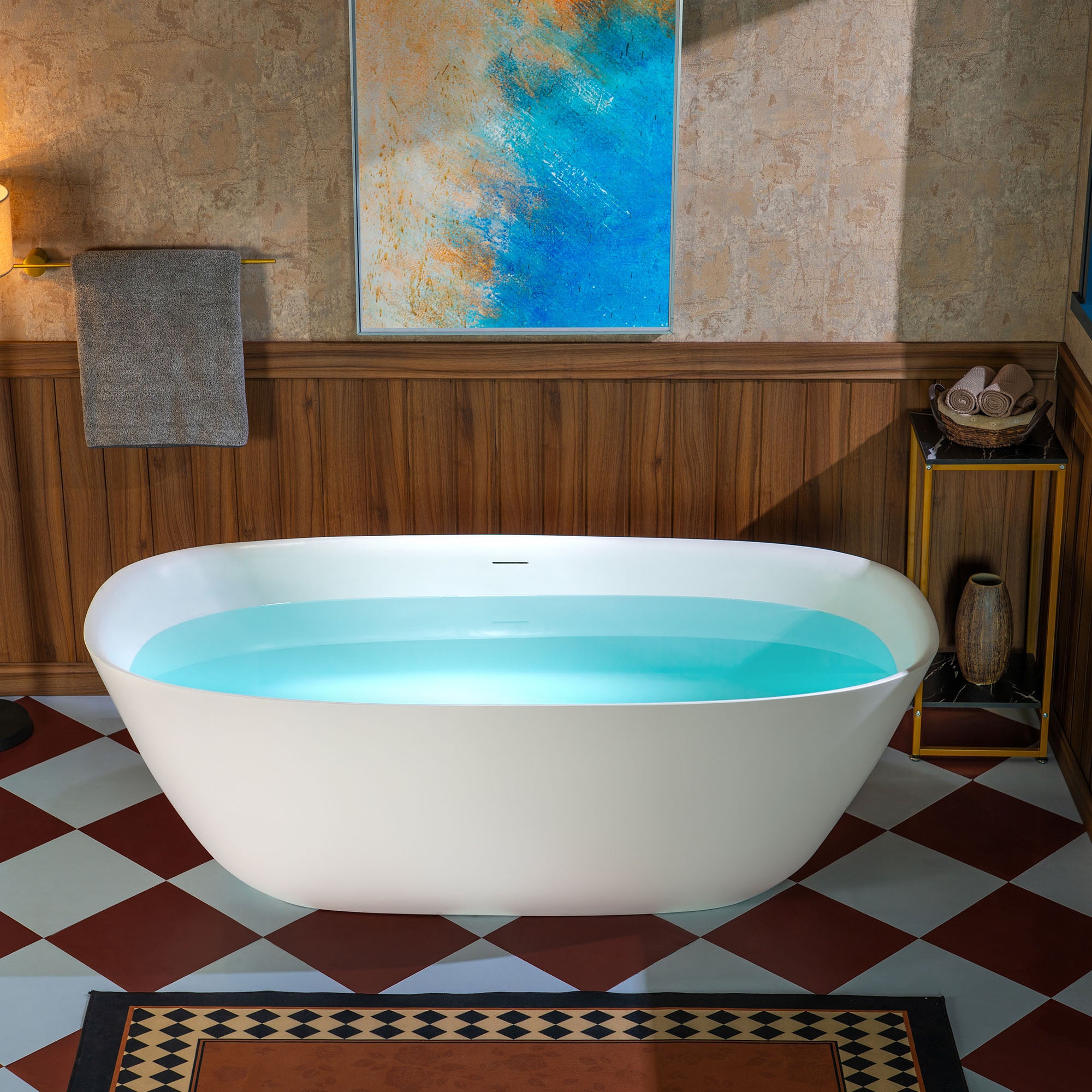 WOODBRIDGE 66-7/8" L x 32-5/8" W Luxury Contemporary Solid Surface Stone Resin Freestanding Bathtub in Matte White