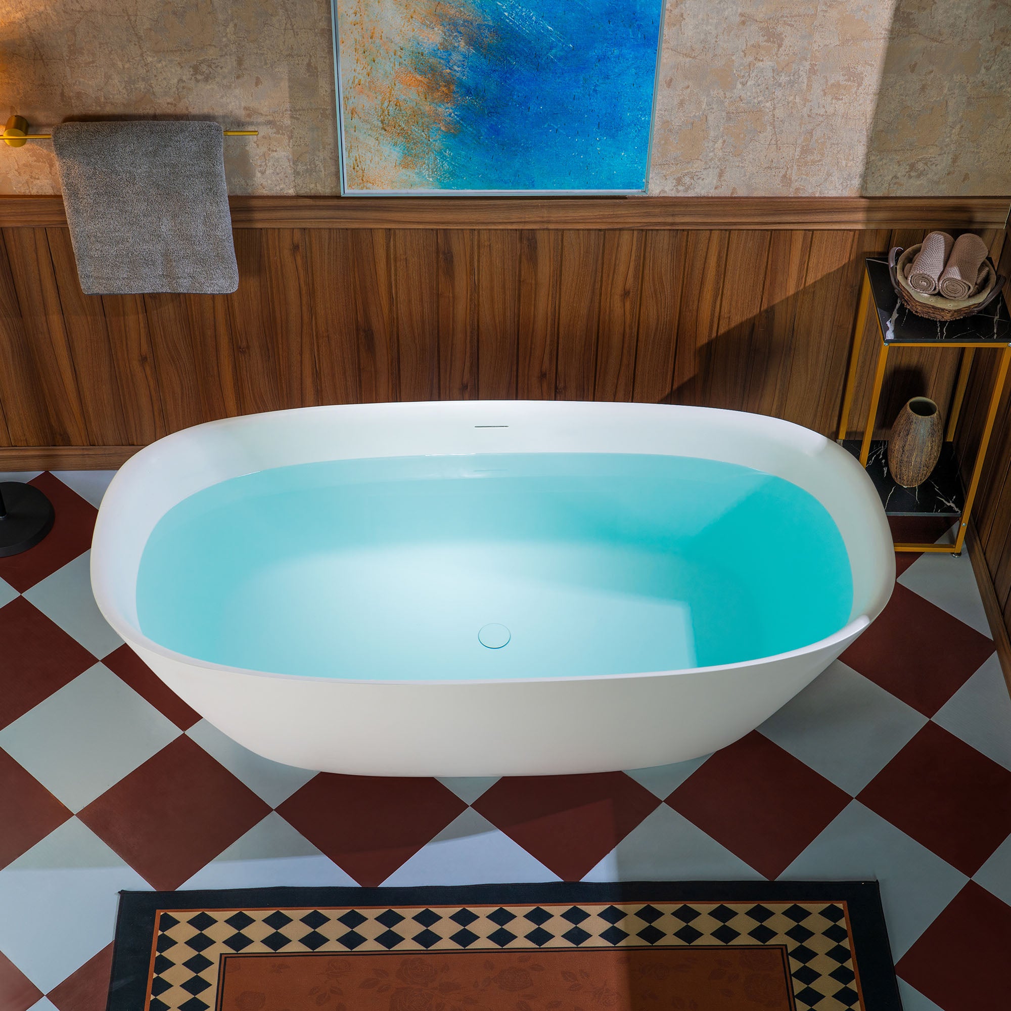 WOODBRIDGE 66-7/8" L x 32-5/8" W Luxury Contemporary Solid Surface Stone Resin Freestanding Bathtub in Matte White