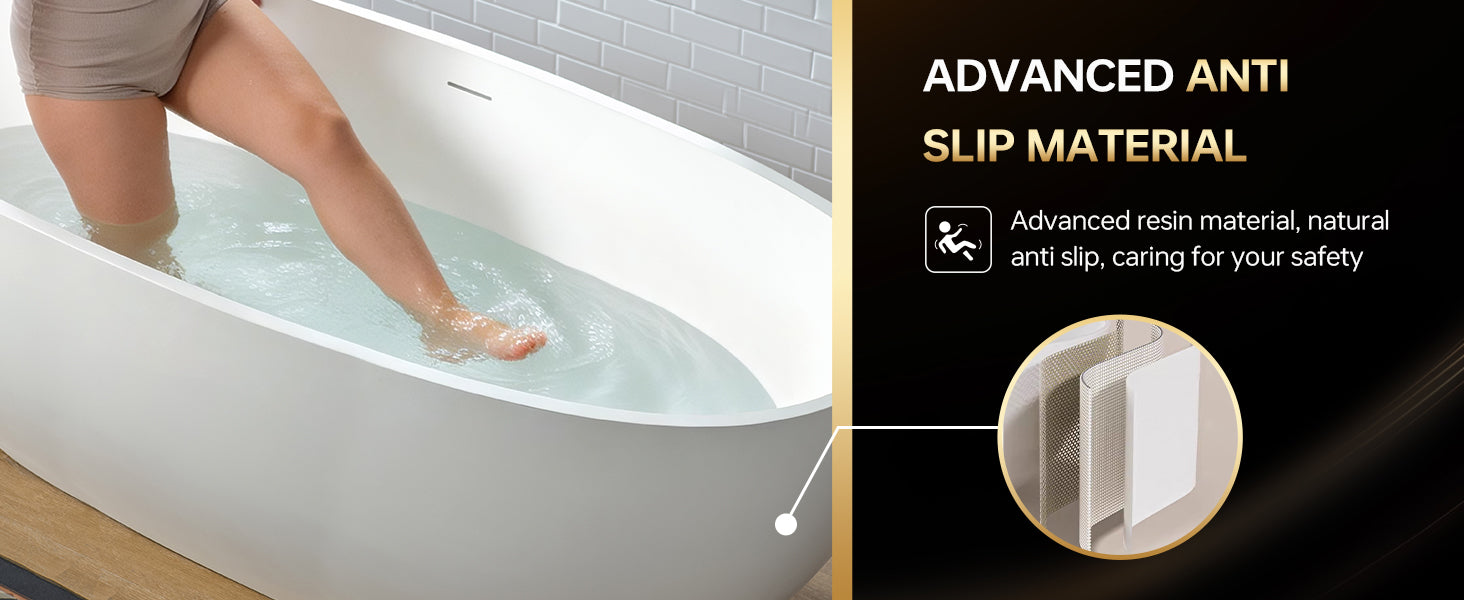 WOODBRIDGE 71"L x 31-1/2" W Luxury Contemporary Solid Surface Stone Resin Freestanding Bathtub in Matte White, MST0805