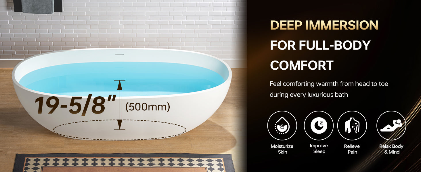 WOODBRIDGE 71"L x 31-1/2" W Luxury Contemporary Solid Surface Stone Resin Freestanding Bathtub in Matte White, MST0805
