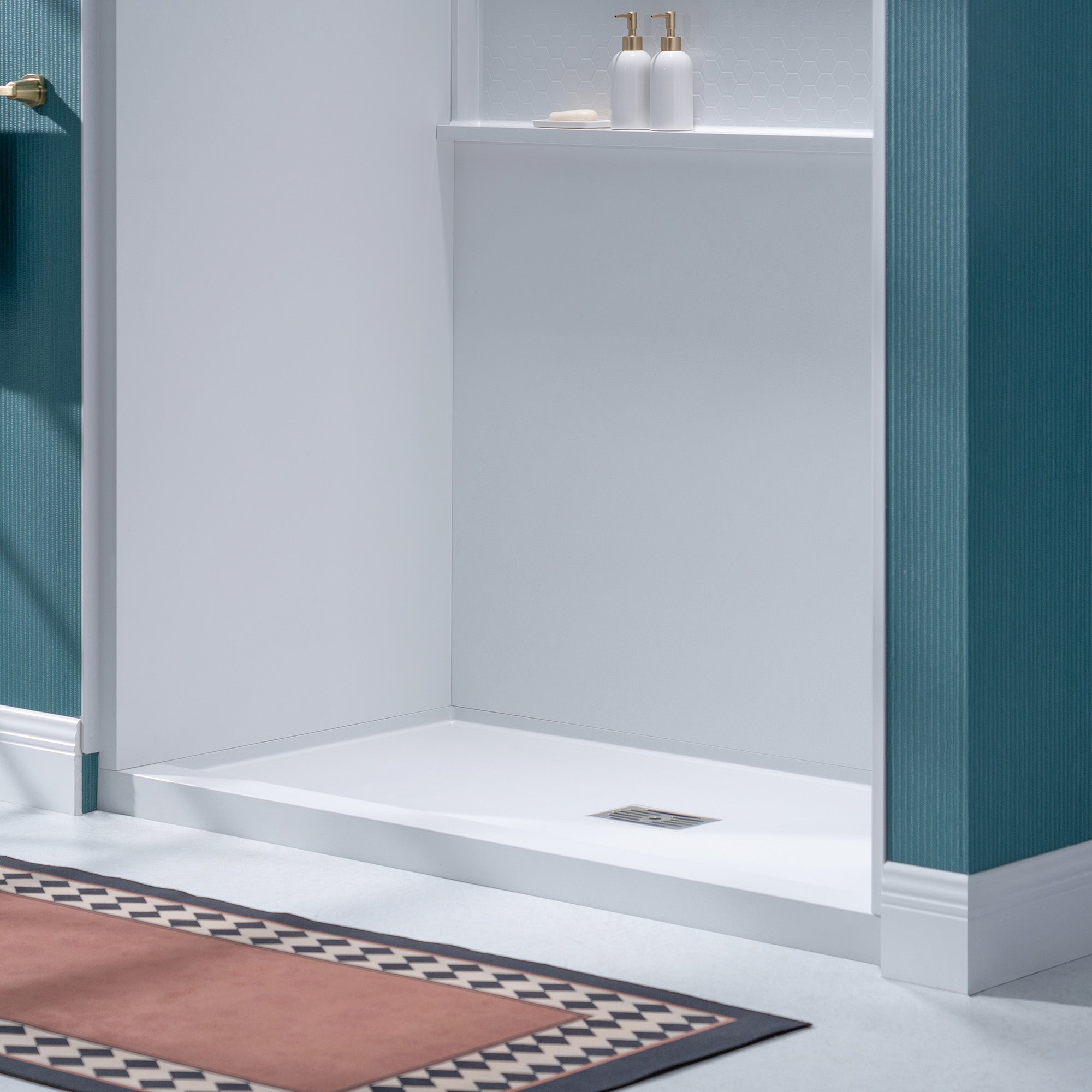 WOODBRIDGE 60"W  x  32"D  x  77"H 4-Piece Solid Surface Shower Wall Panels, Matte White, Easy to Install, BSNP-6032-MW77