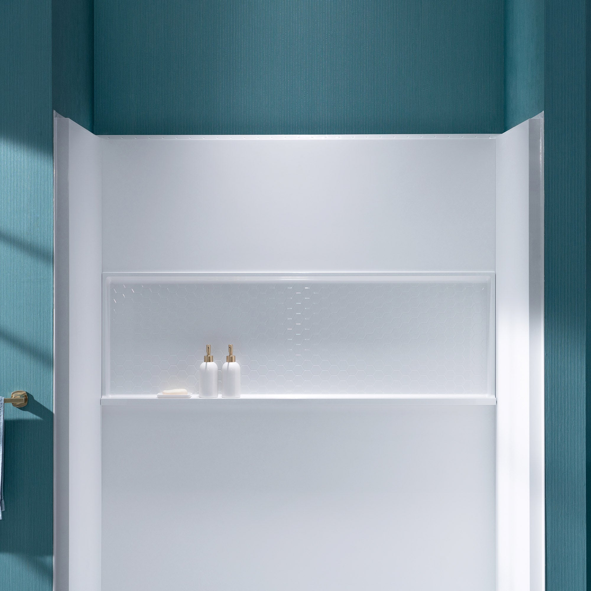 WOODBRIDGE 60"W  x  32"D  x  77"H 4-Piece Solid Surface Shower Wall Panels, Matte White, Easy to Install, BSNP-6032-MW77