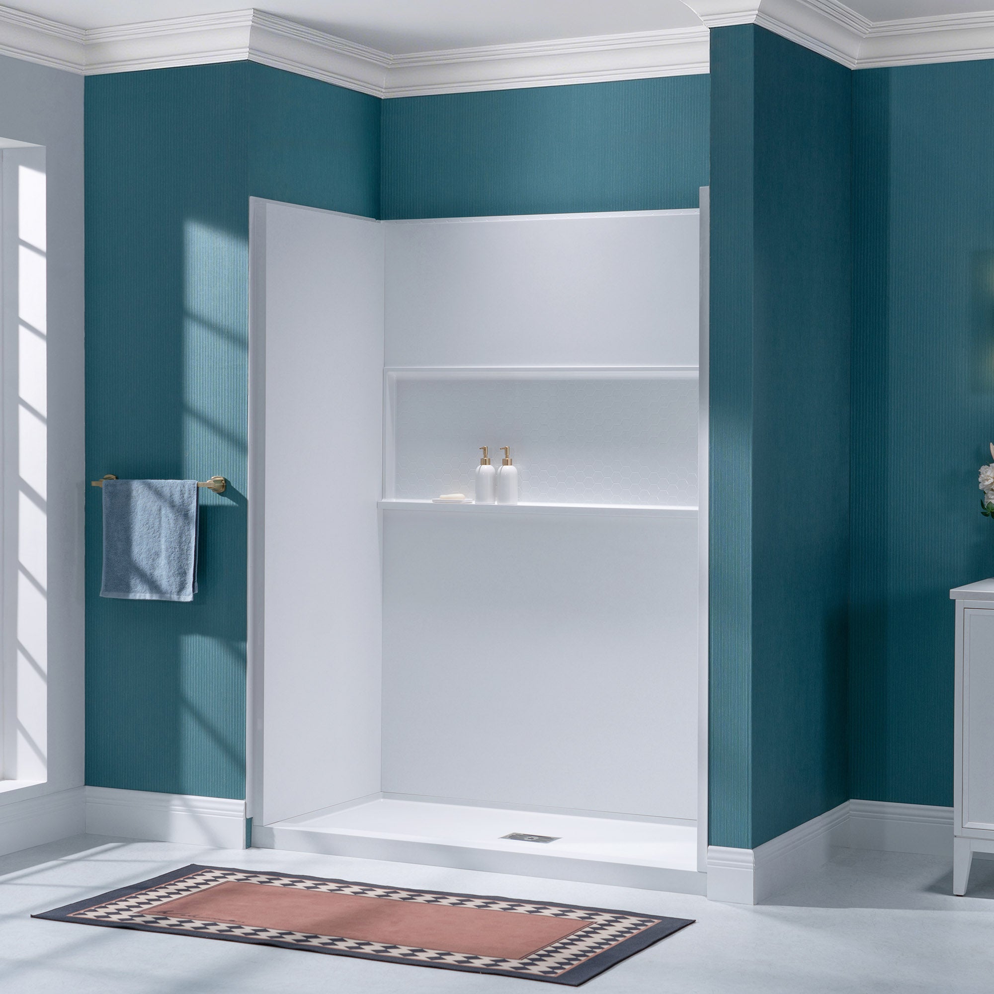 WOODBRIDGE 60"W  x  32"D  x  77"H 4-Piece Solid Surface Shower Wall Panels, Matte White, Easy to Install, BSNP-6032-MW77