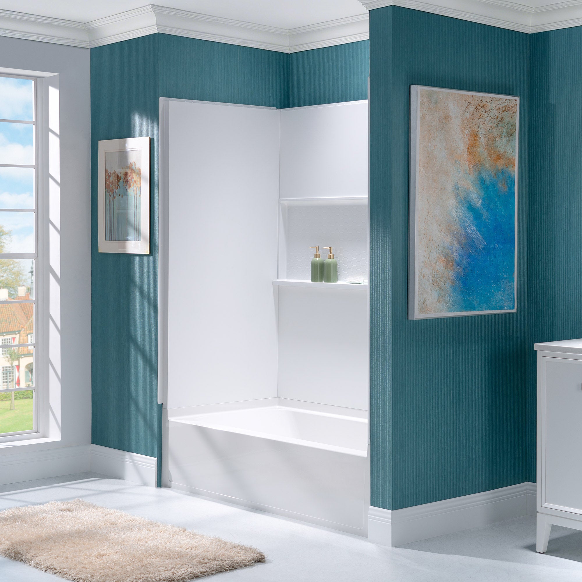 WOODBRIDGE 60"W  x  32"D  x  64"H 4-Piece Solid Surface Shower Wall Panels, Matte White, Easy to Install, BWP-6032-MW64
