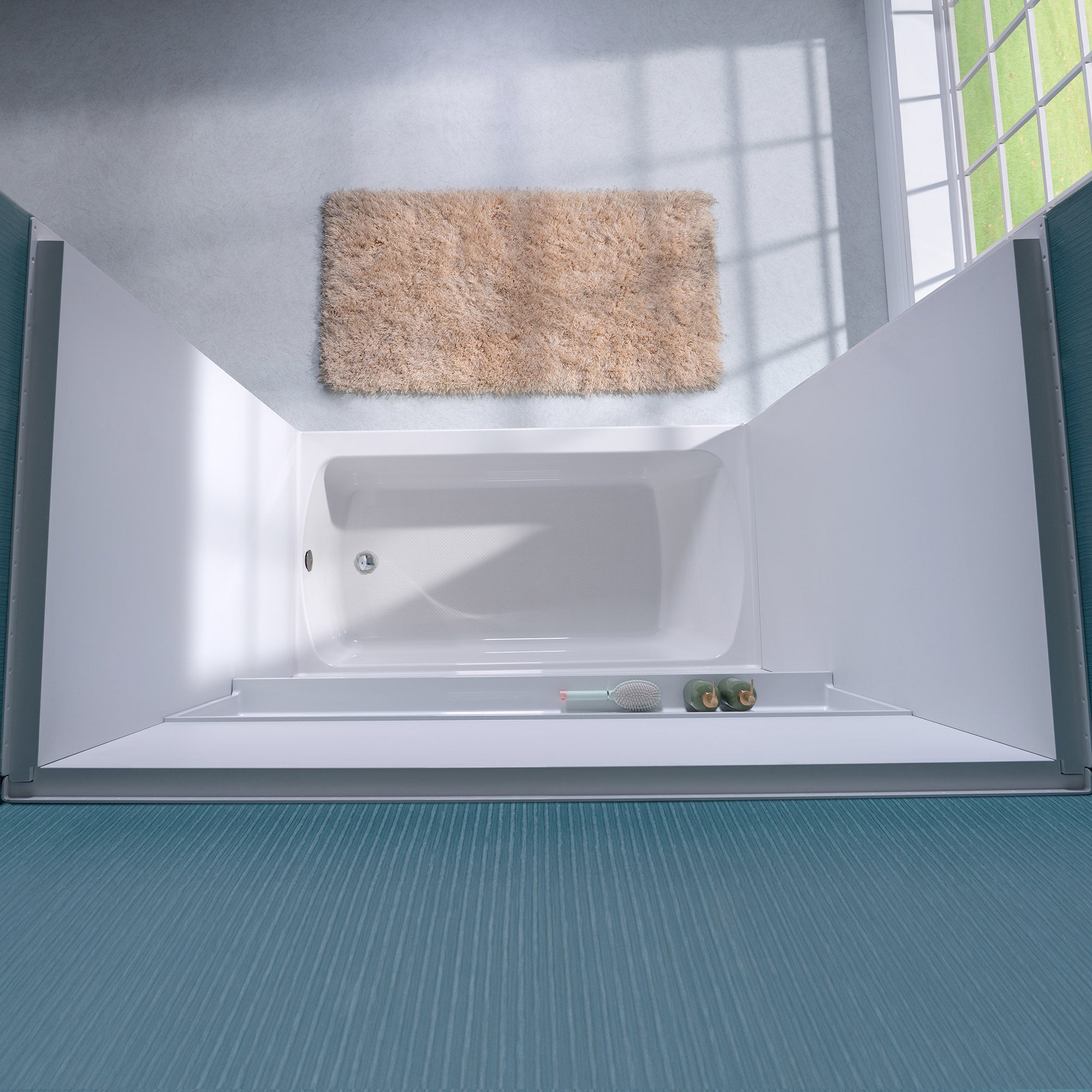 WOODBRIDGE 60"W  x  32"D  x  64"H 4-Piece Solid Surface Shower Wall Panels, Matte White, Easy to Install, BWP-6032-MW64
