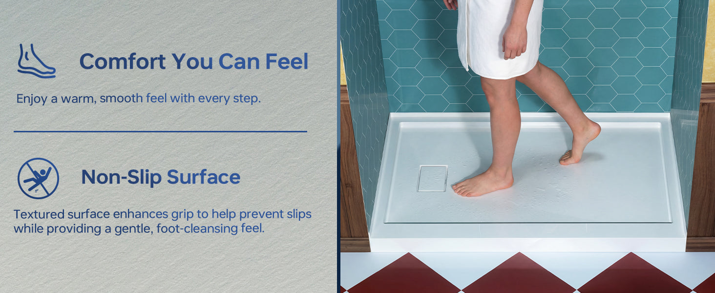 WOODBRIDGE 60 in. x 32 in. Solid Surface Shower Pan Base in White, Alcove Installation with Left Drain, Slip-Resistant & Mold-Resistant
