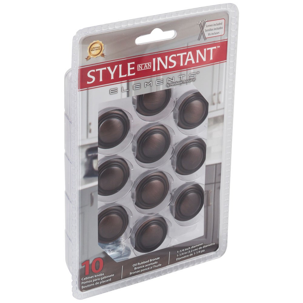 Hardware Resources 1-1/4" Diameter Brushed Oil Rubbed Bronze Button Vienna Cabinet Mushroom Knob