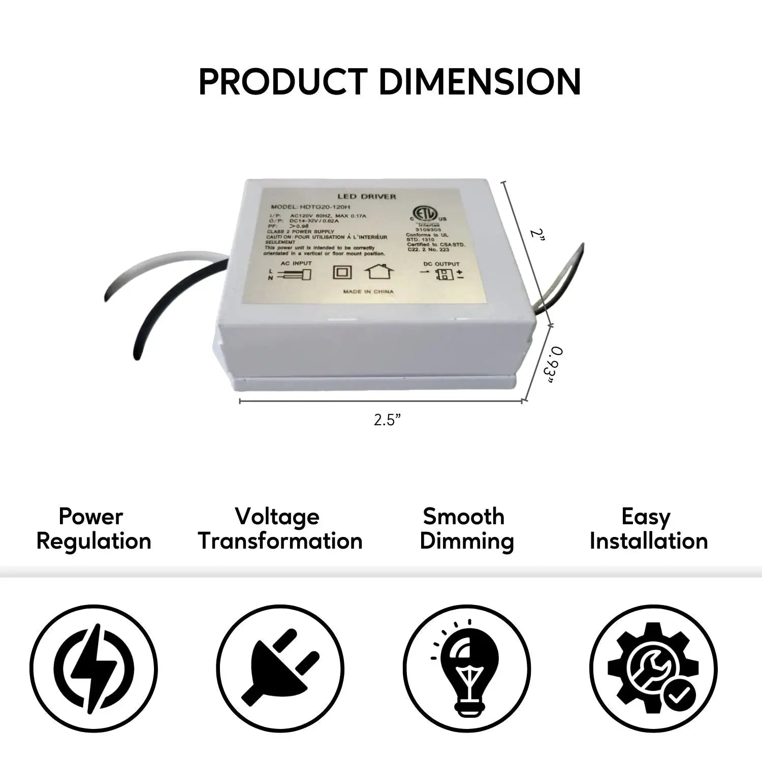 20W LED Drivers 14-32V DC 20W Max 0.17A Dimmable