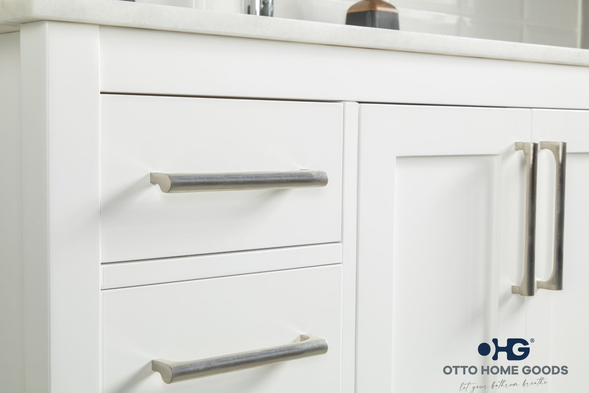 Ashley 48" White Bathroom Vanity with Quartz Top & Brushed Nickel Hardware