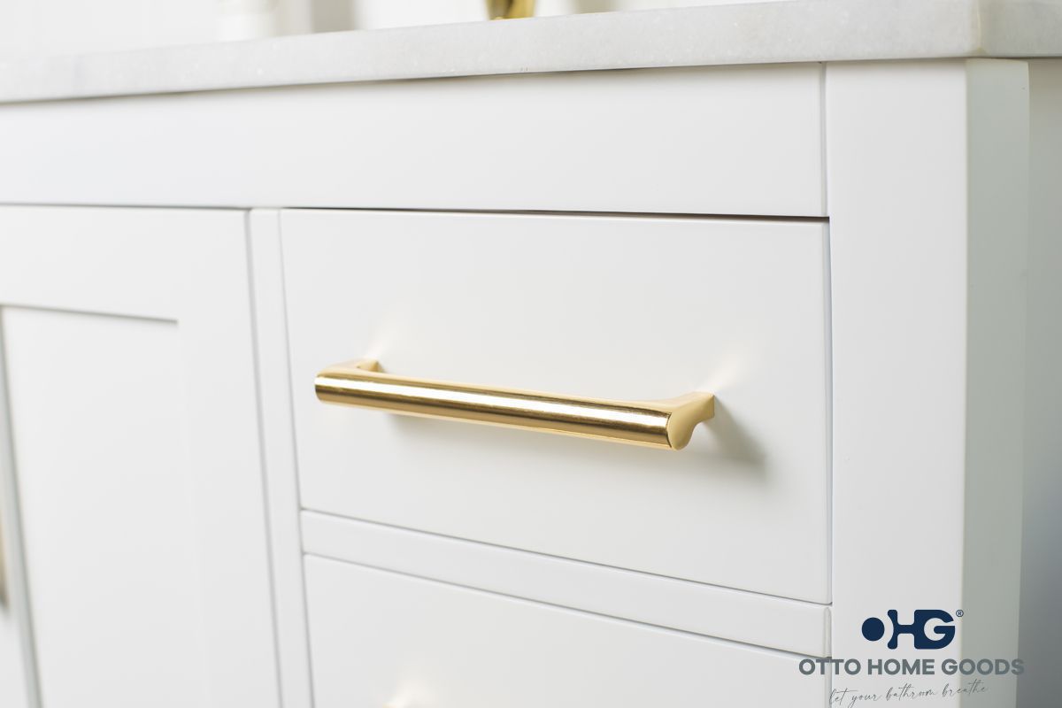 Ashley 60" White Double Sink Bathroom Vanity with Quartz Top & Brushed Nickel Hardware