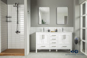 Ashley 60" White Double Sink Bathroom Vanity with Quartz Top & Brushed Nickel Hardware
