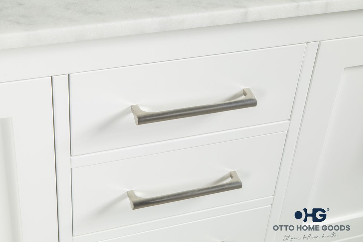 Ashley 60" White Double Sink Bathroom Vanity with Quartz Top & Brushed Nickel Hardware