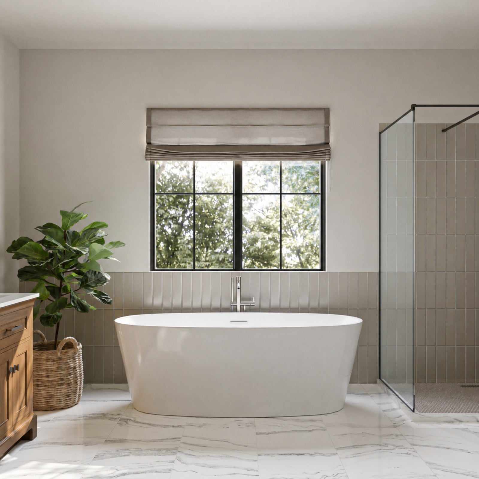 MAIDSTONE Brisa 68 x 31-Inch Freestanding Bathtub Center Drain With Integrated Overflow