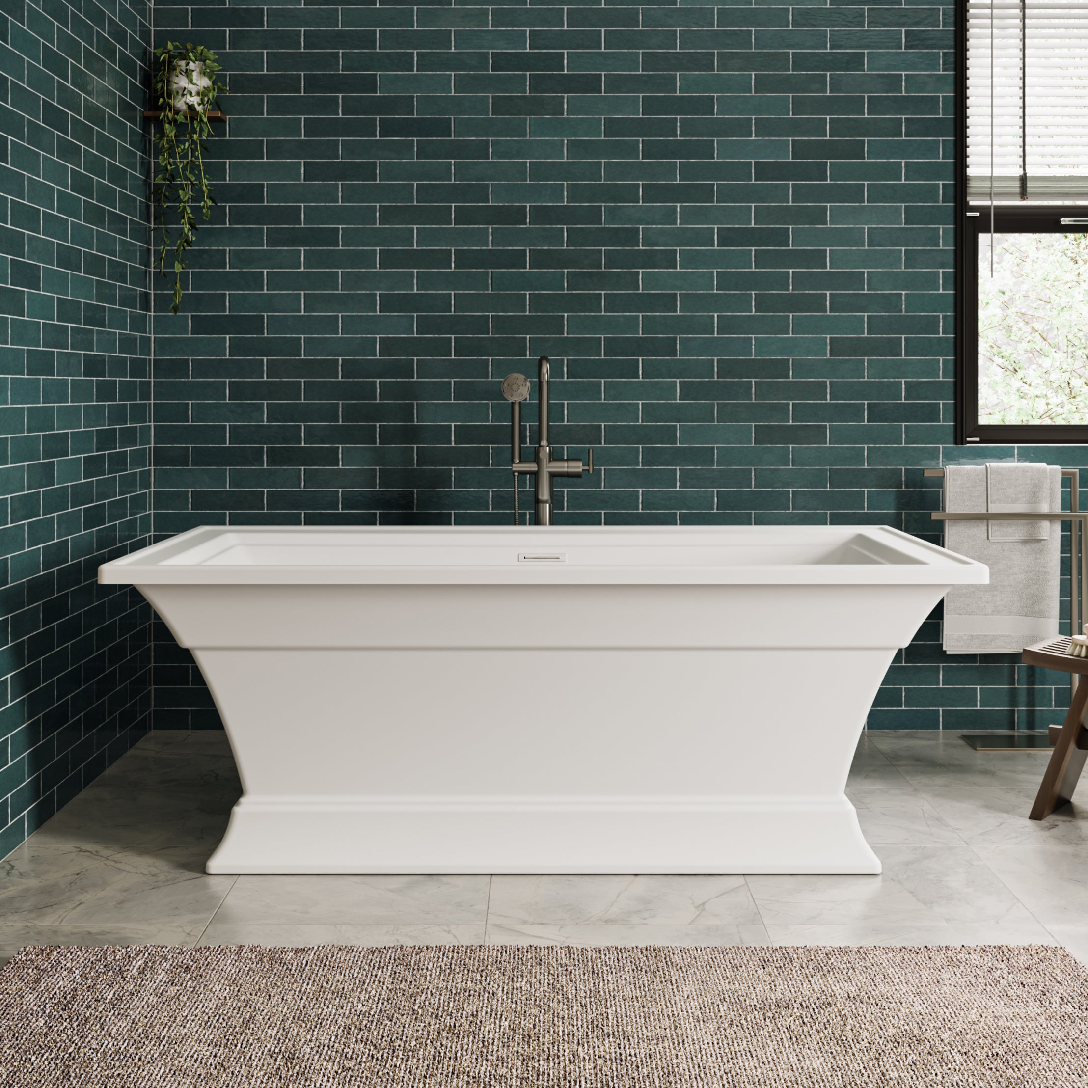 MAIDSTONE Kaelo 68 x 36-Inch Freestanding Bathtub Center Drain With Integrated Overflow