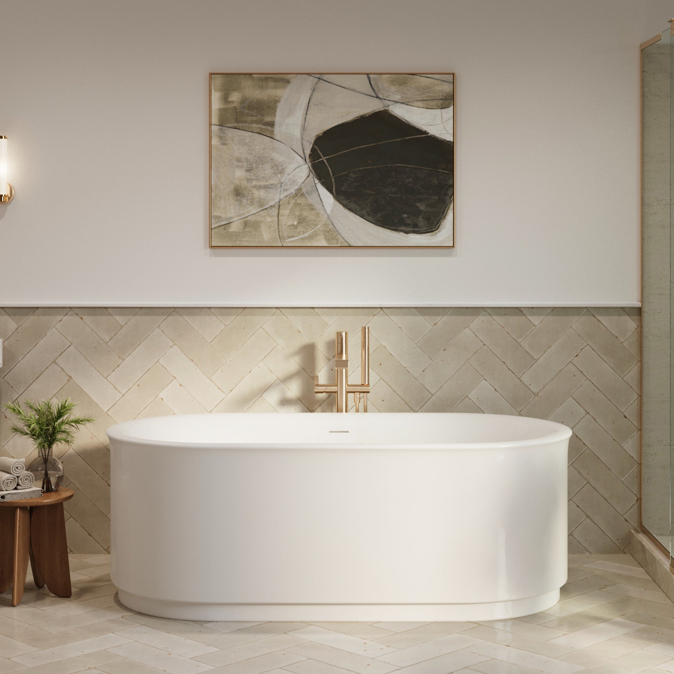 MAIDSTONE Elson 68 x 34-Inch Freestanding Bathtub Center Drain With Integrated Overflow