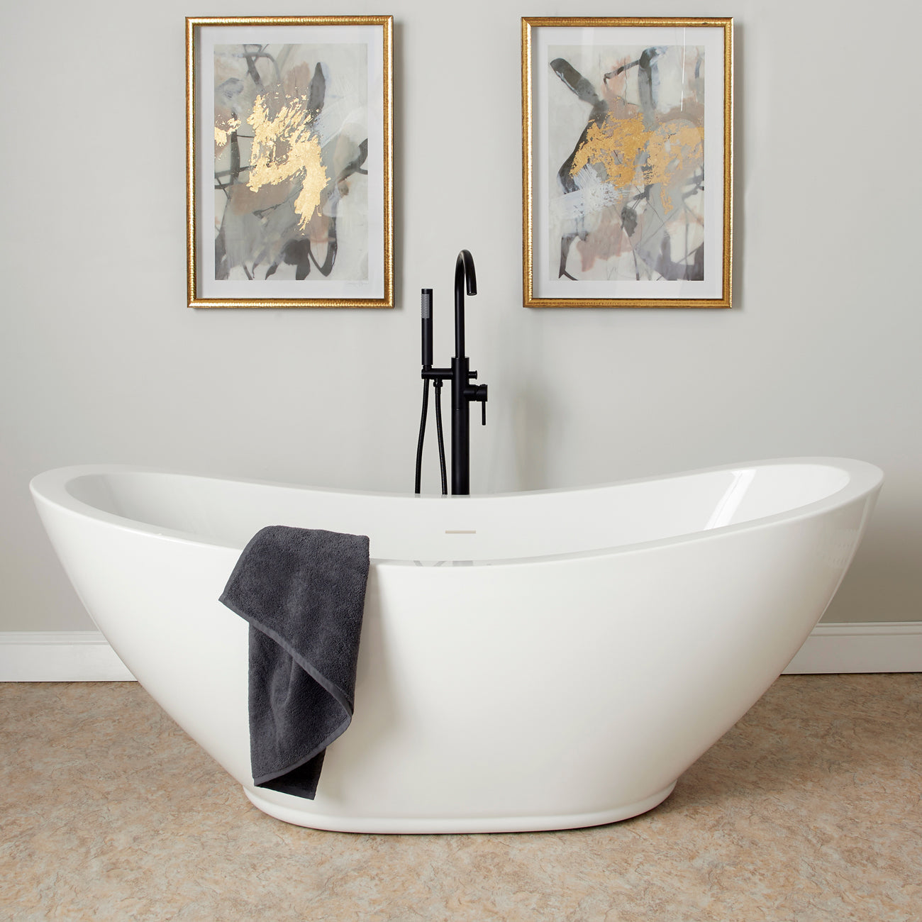 MAIDSTONE Placid II 69 Inch Acrylic Double Slipper Freestanding Tub - No Faucet Drillings