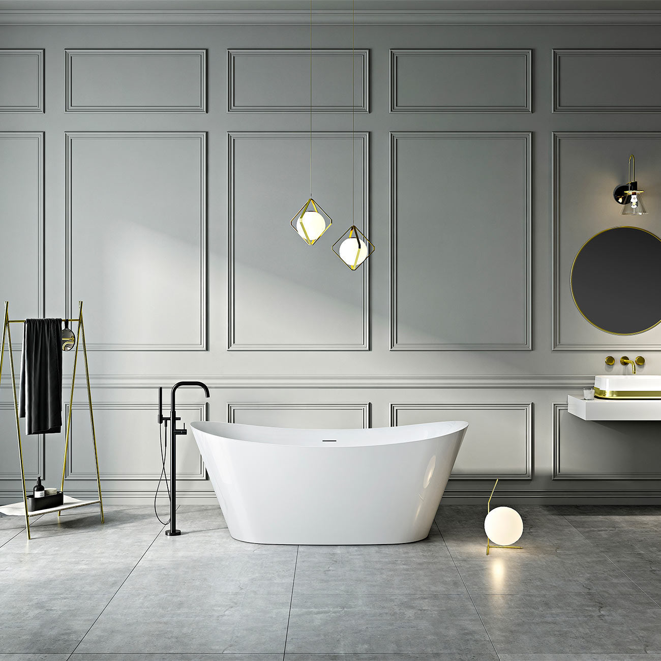MAIDSTONE Andros 67 Inch Freestanding Double Slipper Bathtub