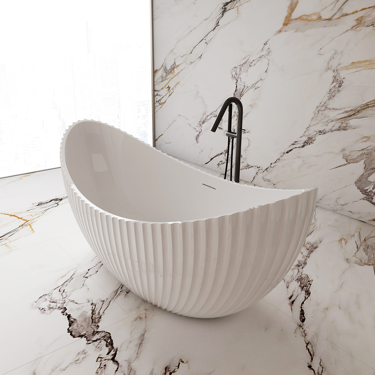 MAIDSTONE Melani Vertical 71 Inch Acrylic Fluted Double Ended Freestanding Tub