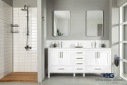 Ashley 72" White Double Sink Bathroom Vanity with Quartz Top & Brushed Nickel Hardware