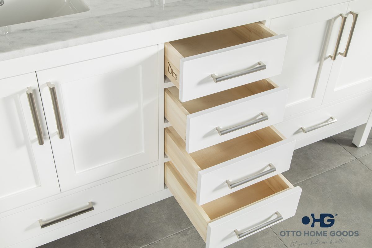 Ashley 72" White Double Sink Bathroom Vanity with Quartz Top & Brushed Nickel Hardware
