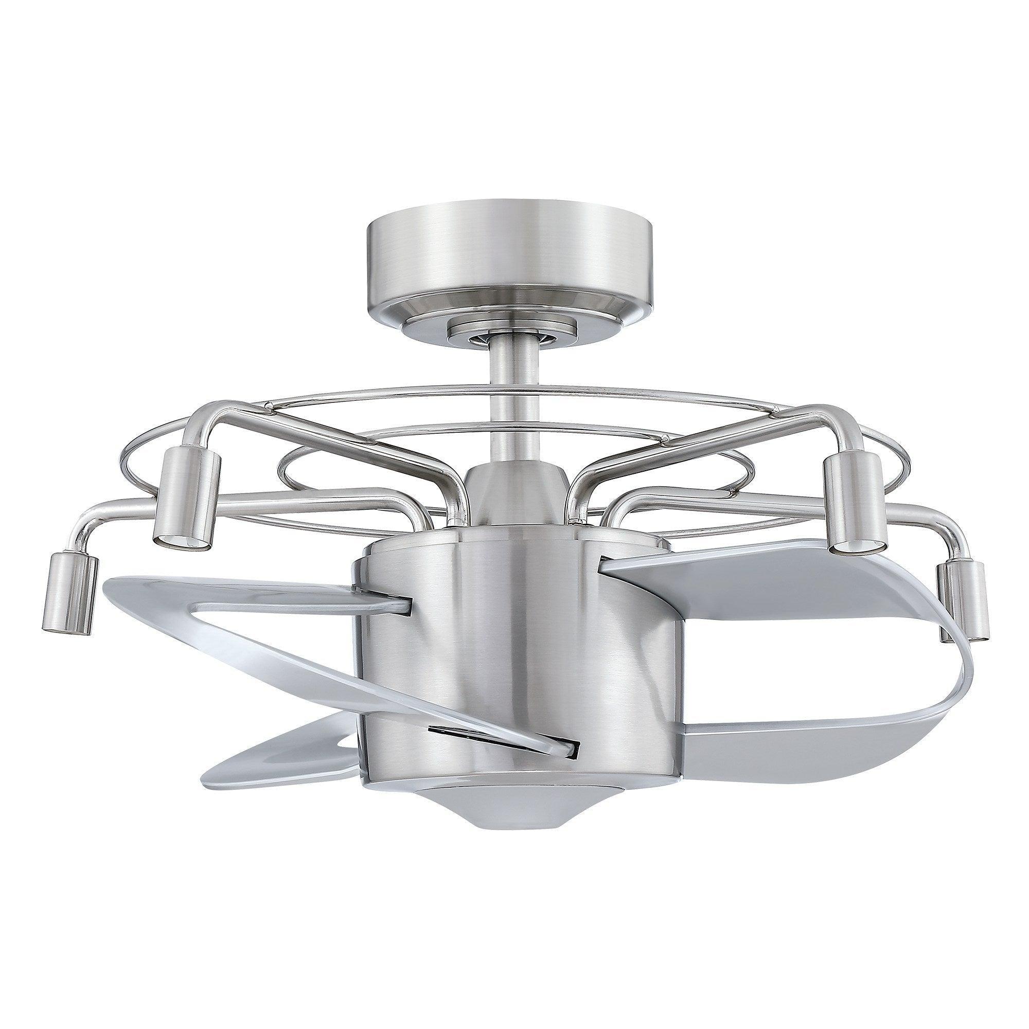 23" Modern Satin Nickel DC Motor Downrod Mount Reversible Fandelier Ceiling Fan with Lighting and Remote Control