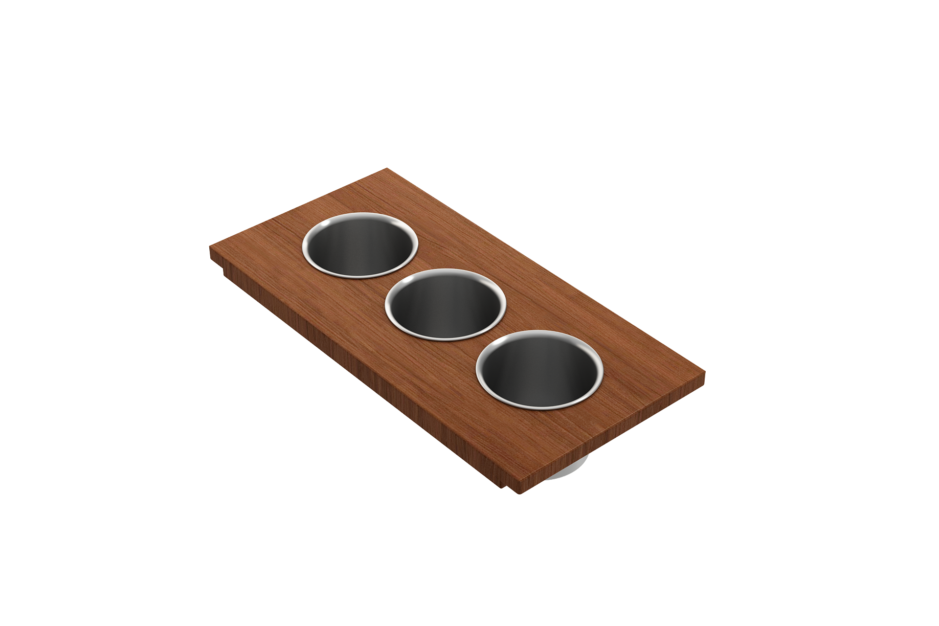 Wood Board with 3 Round Stainless Steel Bowls F/1616, 1618, 1633 (inner ledge) 2320 0010