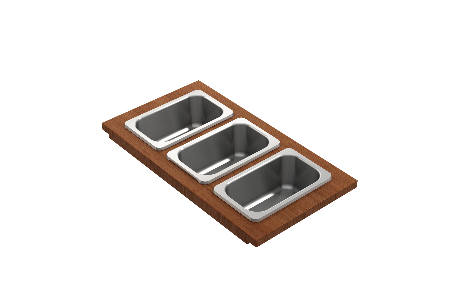 Wood Board with 3 Rectangular Stainless Steel Bowls F/1616, 1618, 1633 (inner ledge) 2320 0012