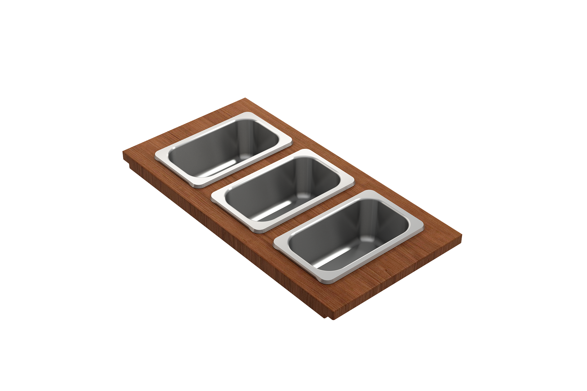 Wood Board with 3 Rectangular Stainless Steel Bowls F/1344, 1348, 1360, 1362, 1504, 1505, 1506 (short side only), 1627, 1628 2320 0013