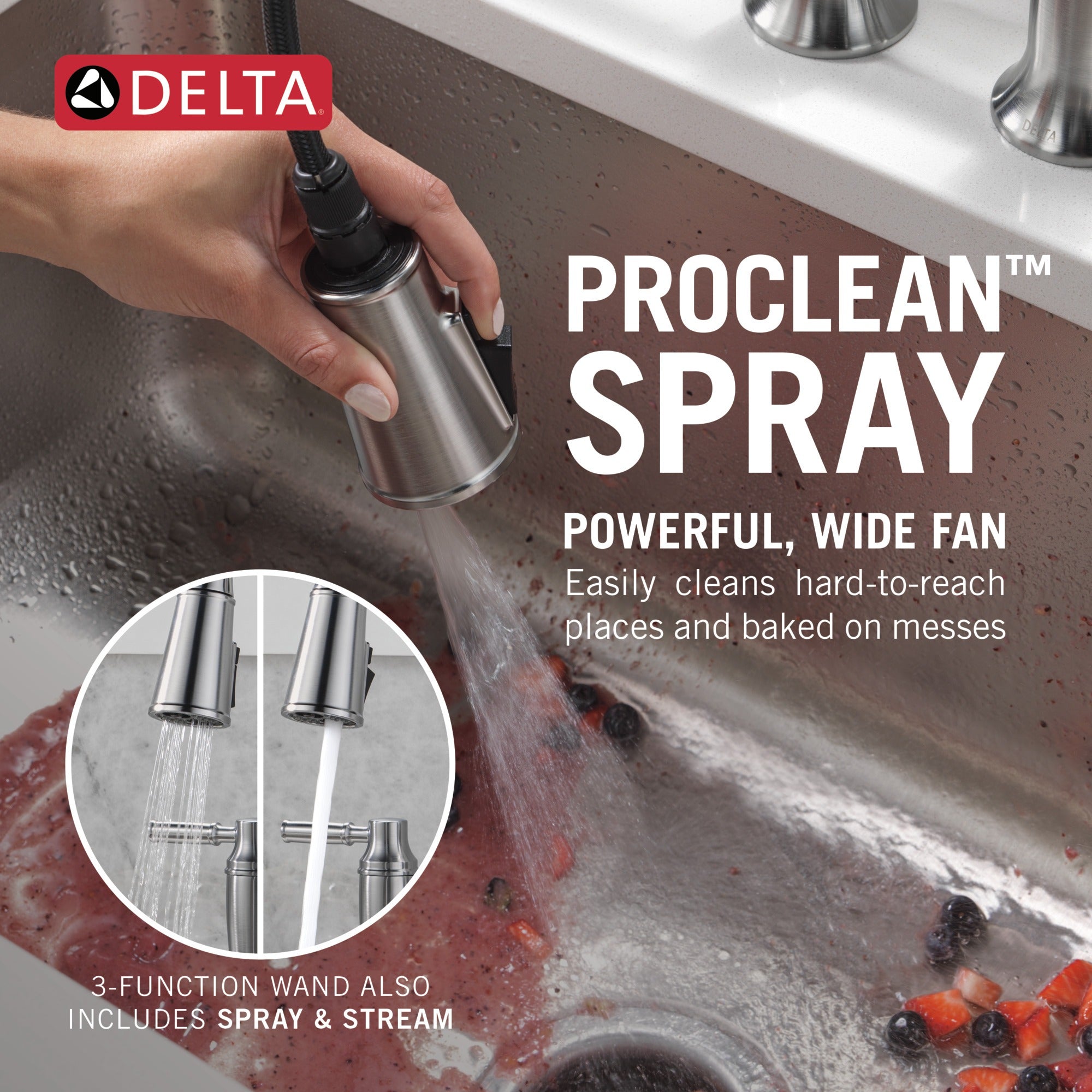 Delta Renaldi™ Two Handle Pull-Down Bridge Kitchen Faucet