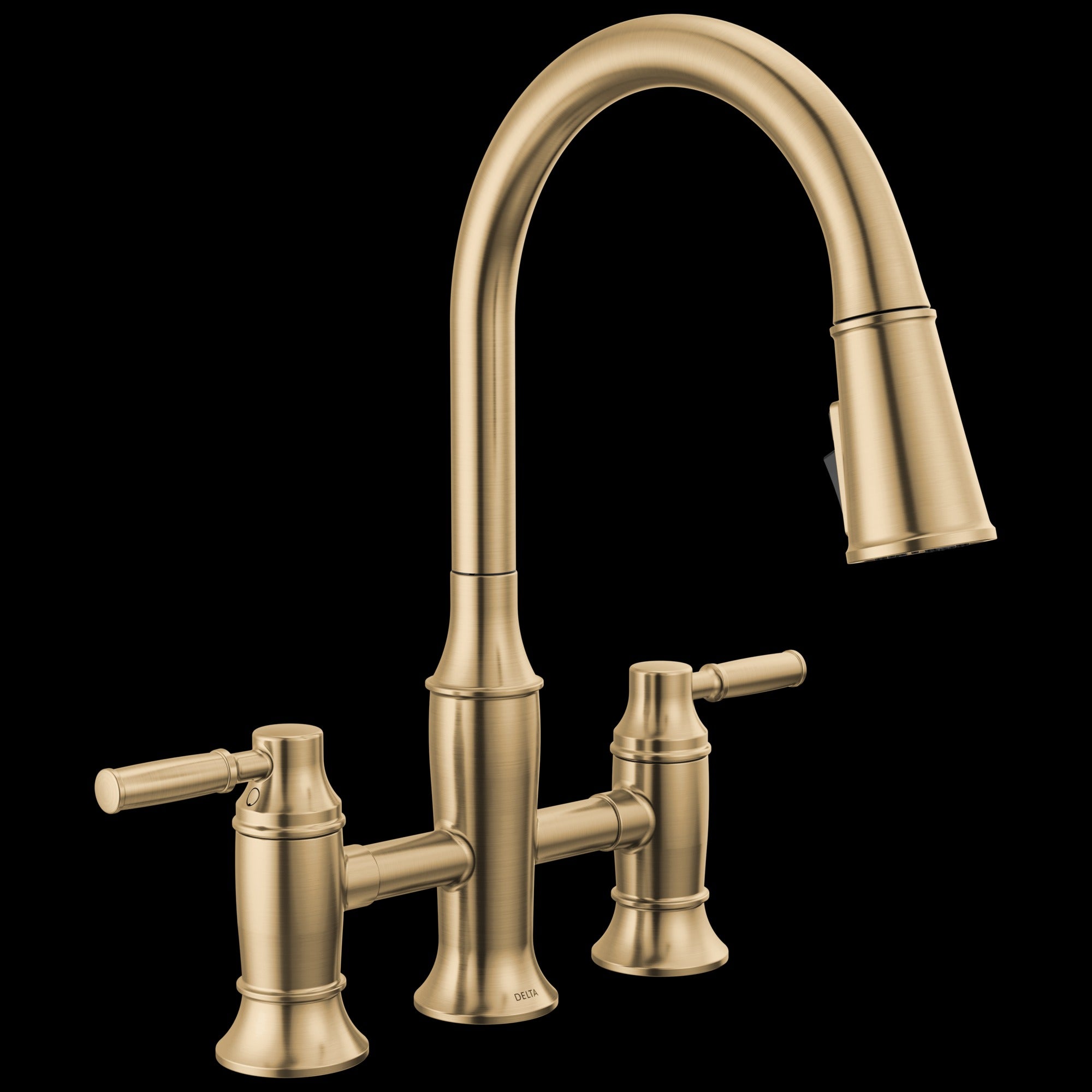 Delta Renaldi™ Two Handle Pull-Down Bridge Kitchen Faucet