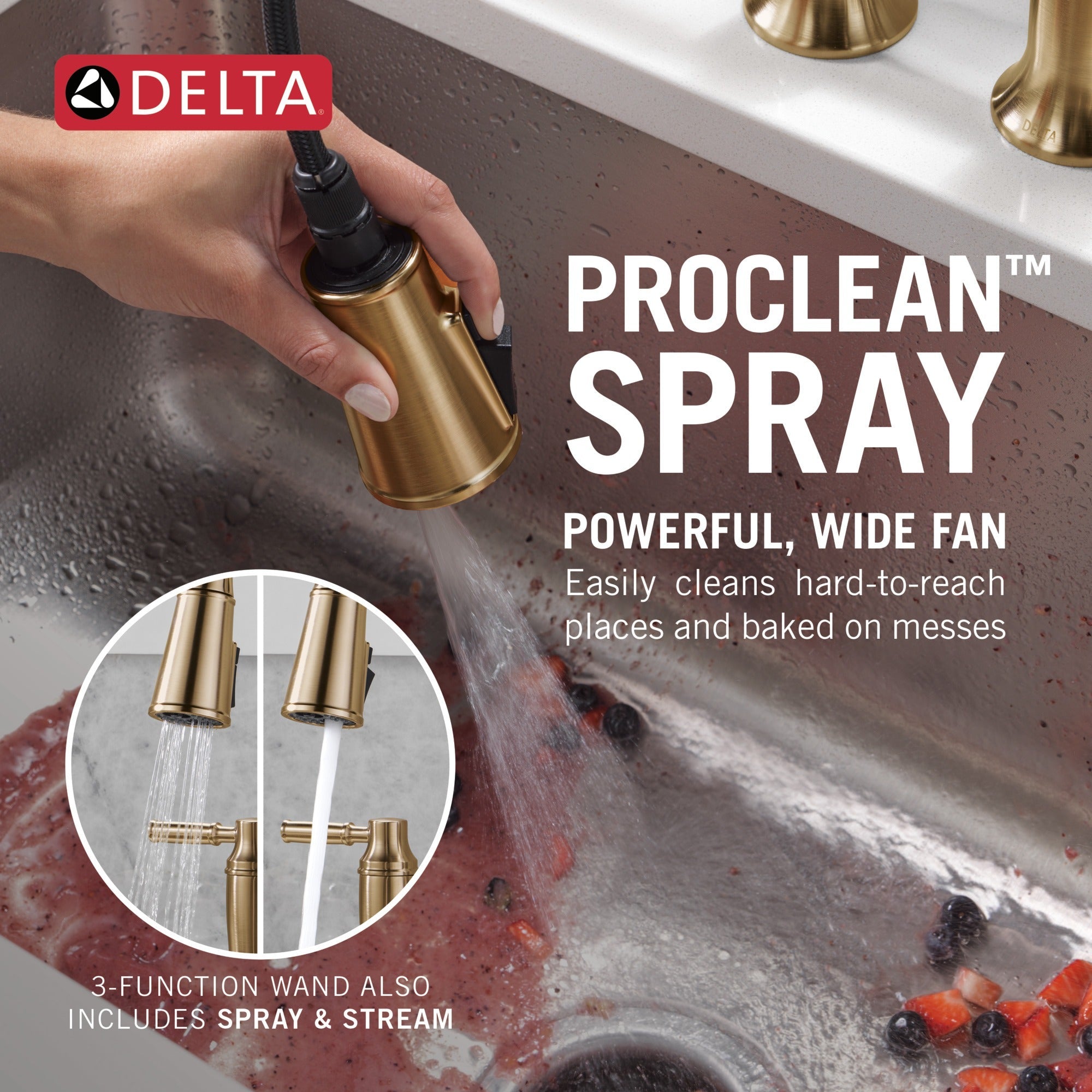 Delta Renaldi™ Two Handle Pull-Down Bridge Kitchen Faucet