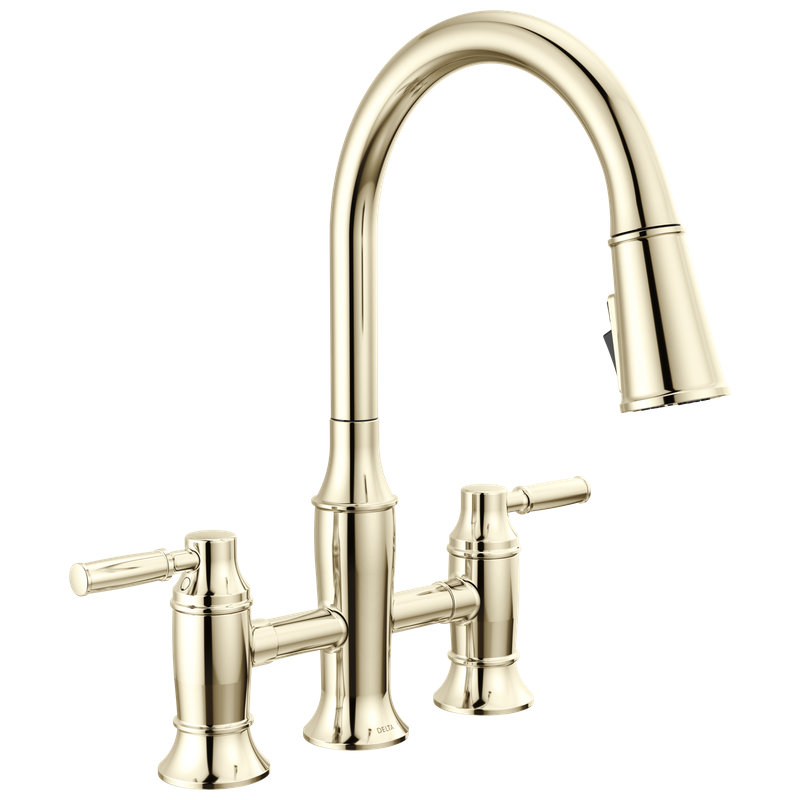 Delta Renaldi™ Two Handle Pull-Down Bridge Kitchen Faucet