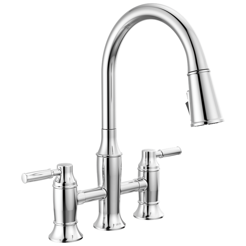 Delta Renaldi™ Two Handle Pull-Down Bridge Kitchen Faucet