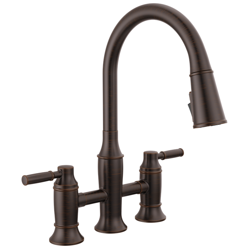 Delta Renaldi™ Two Handle Pull-Down Bridge Kitchen Faucet