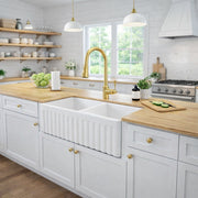 MAIDSTONE 33 Inch Double Bowl Fireclay Farmhouse Sink - White