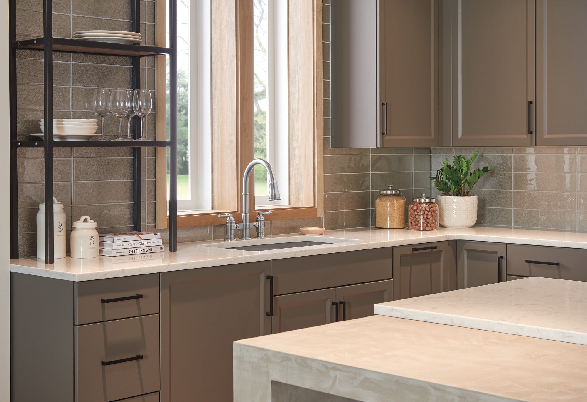Delta Broderick® Two Handle Pull-Down Bridge Kitchen Faucet
