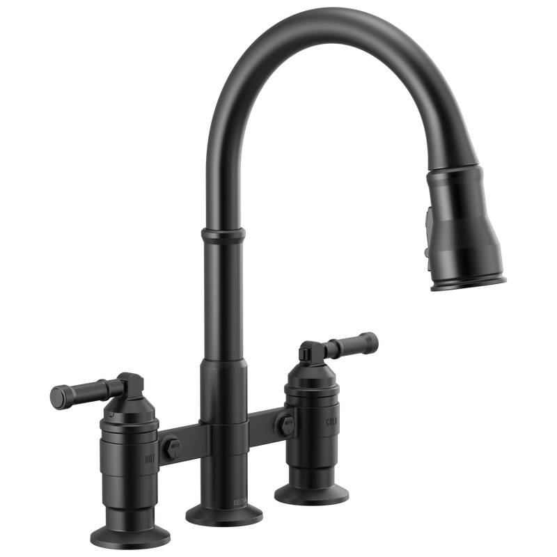 Delta Broderick® Two Handle Pull-Down Bridge Kitchen Faucet