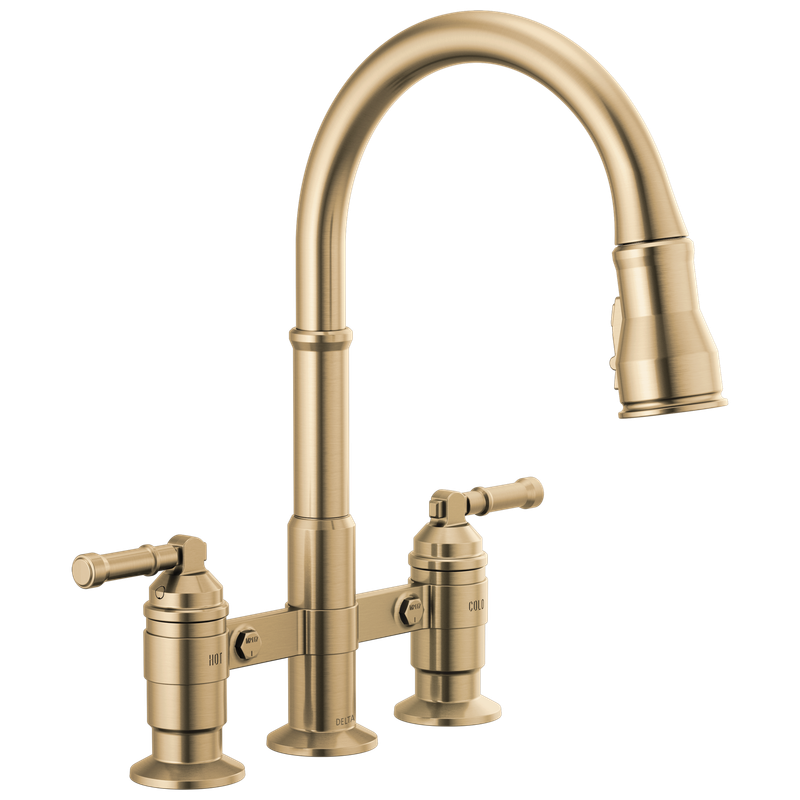 Delta Broderick® Two Handle Pull-Down Bridge Kitchen Faucet