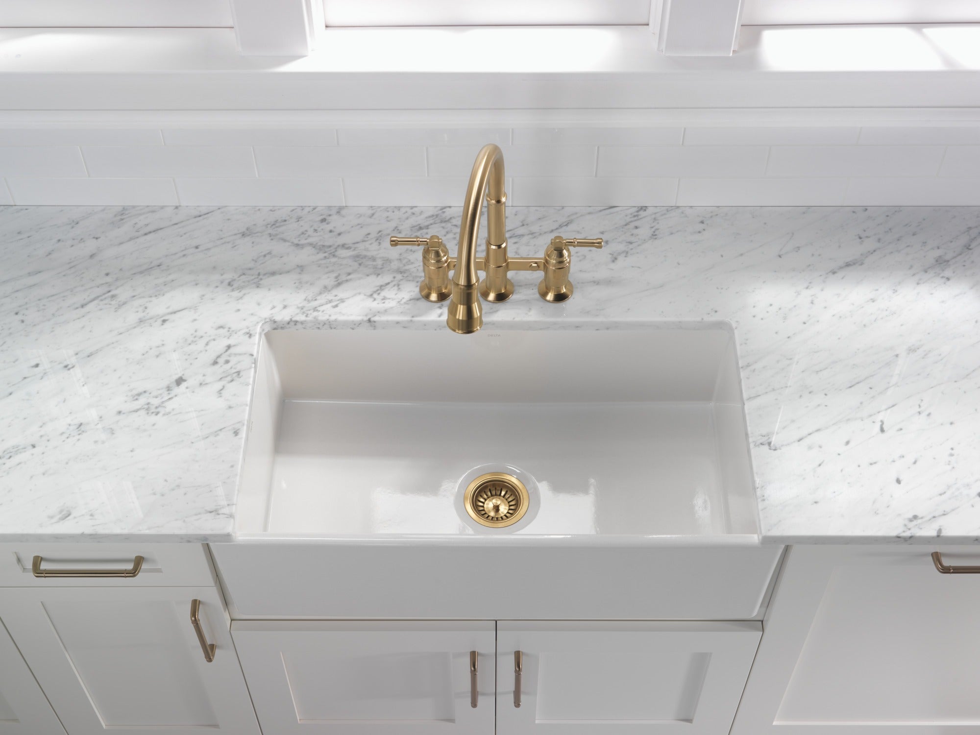 Delta Broderick® Two Handle Pull-Down Bridge Kitchen Faucet