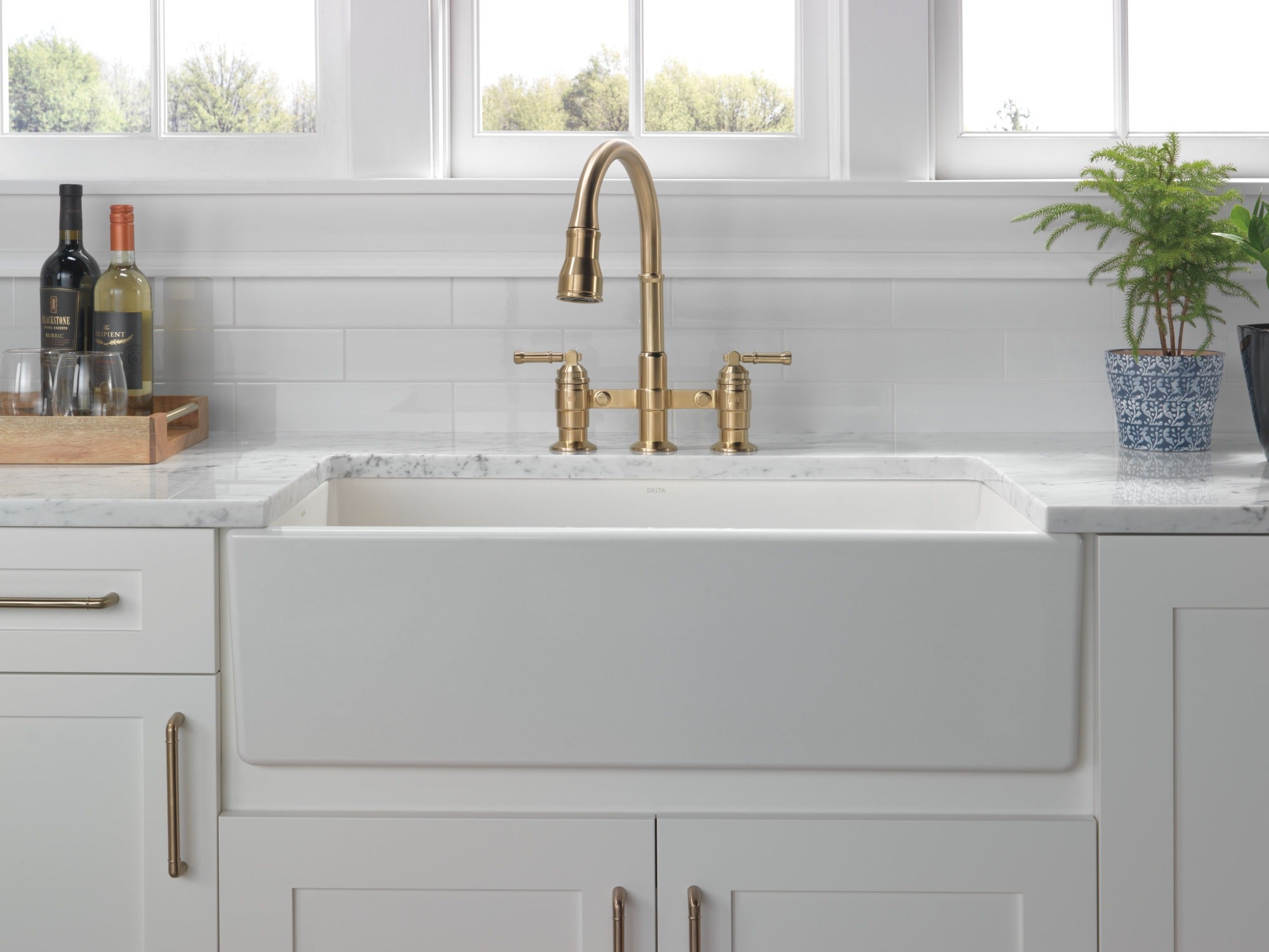 Delta Broderick® Two Handle Pull-Down Bridge Kitchen Faucet