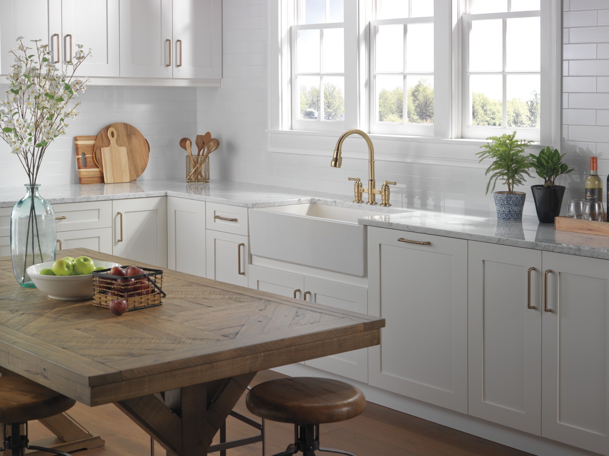 Delta Broderick® Two Handle Pull-Down Bridge Kitchen Faucet