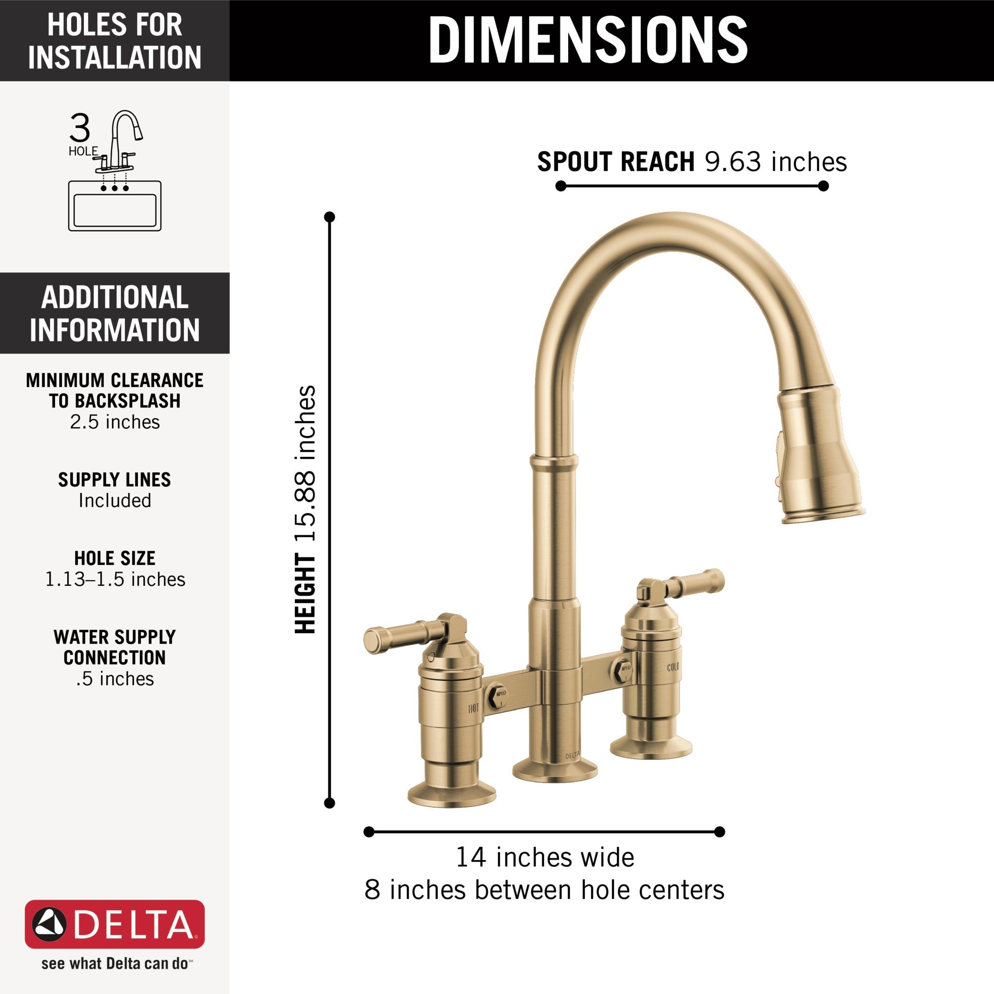 Delta Broderick® Two Handle Pull-Down Bridge Kitchen Faucet