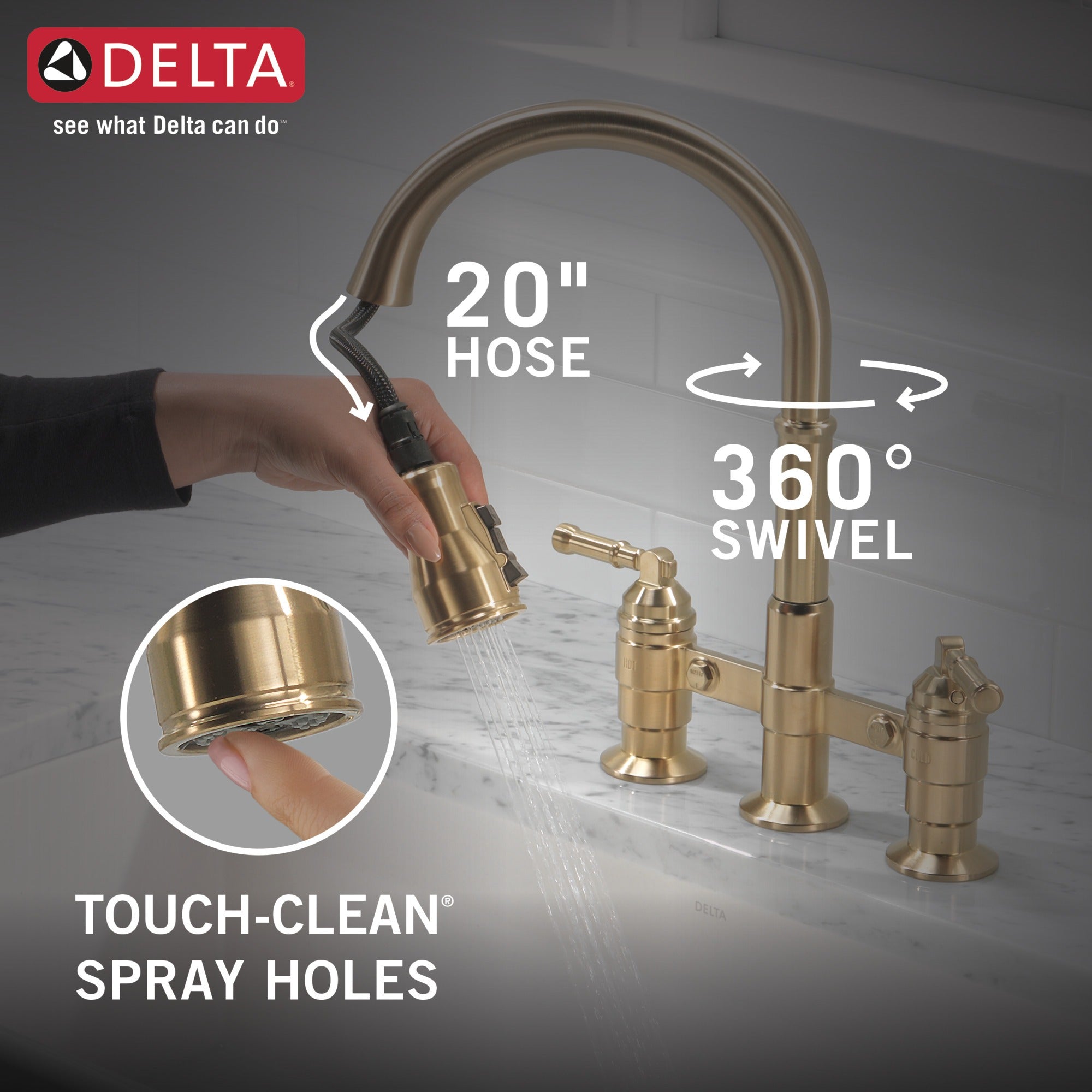 Delta Broderick® Two Handle Pull-Down Bridge Kitchen Faucet