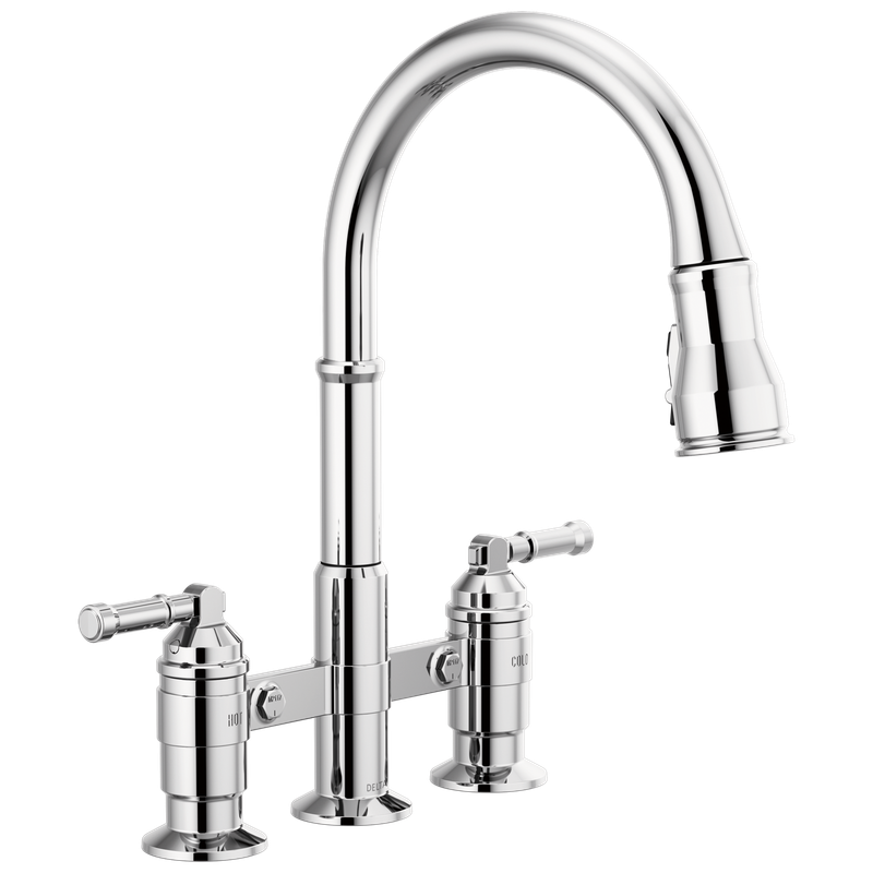 Delta Broderick® Two Handle Pull-Down Bridge Kitchen Faucet