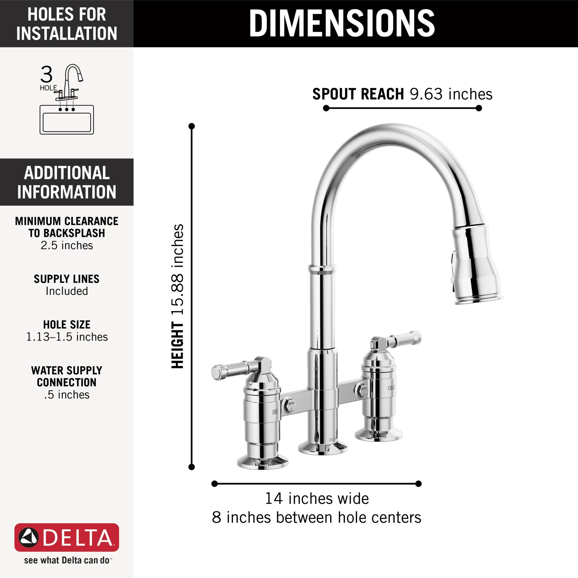 Delta Broderick® Two Handle Pull-Down Bridge Kitchen Faucet