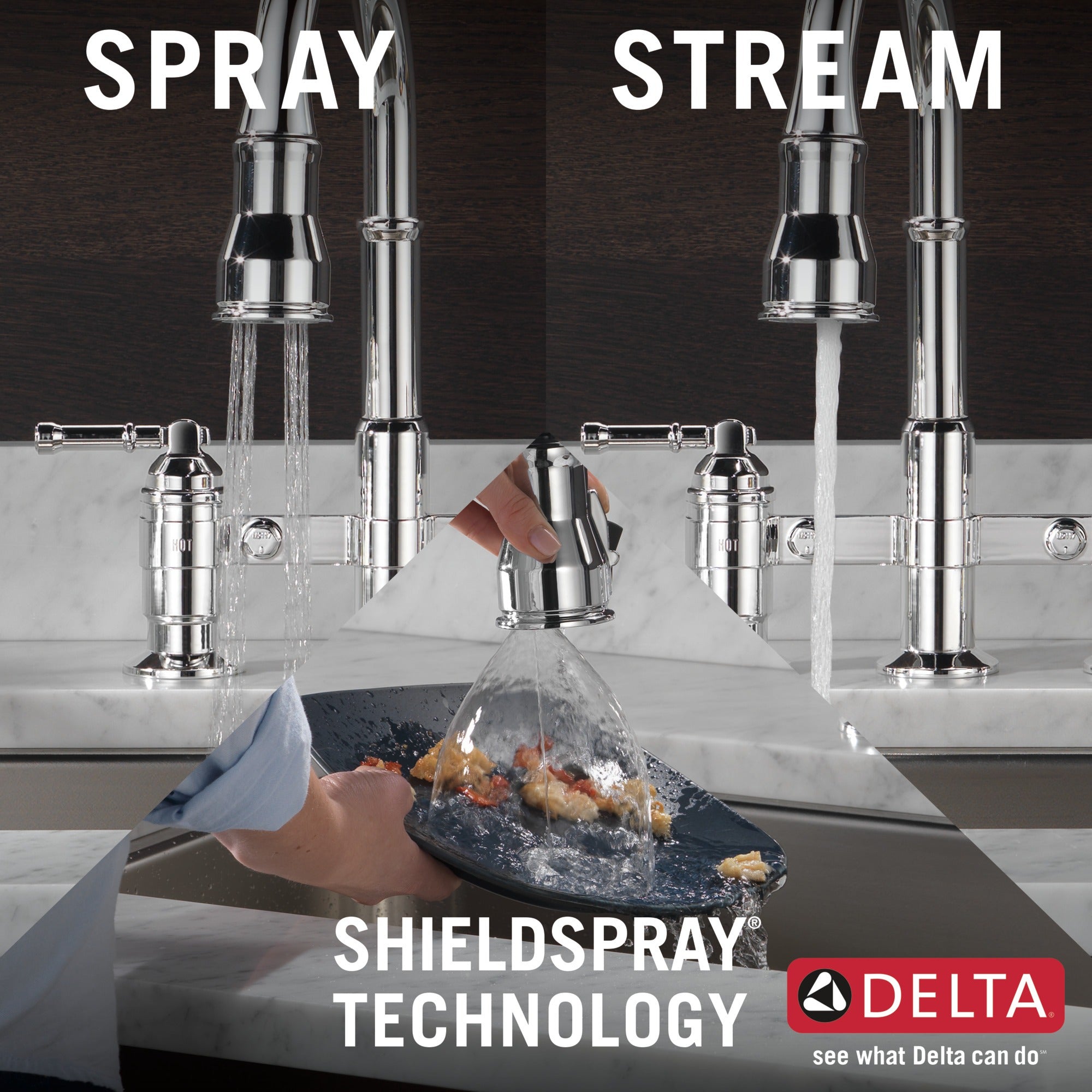 Delta Broderick® Two Handle Pull-Down Bridge Kitchen Faucet