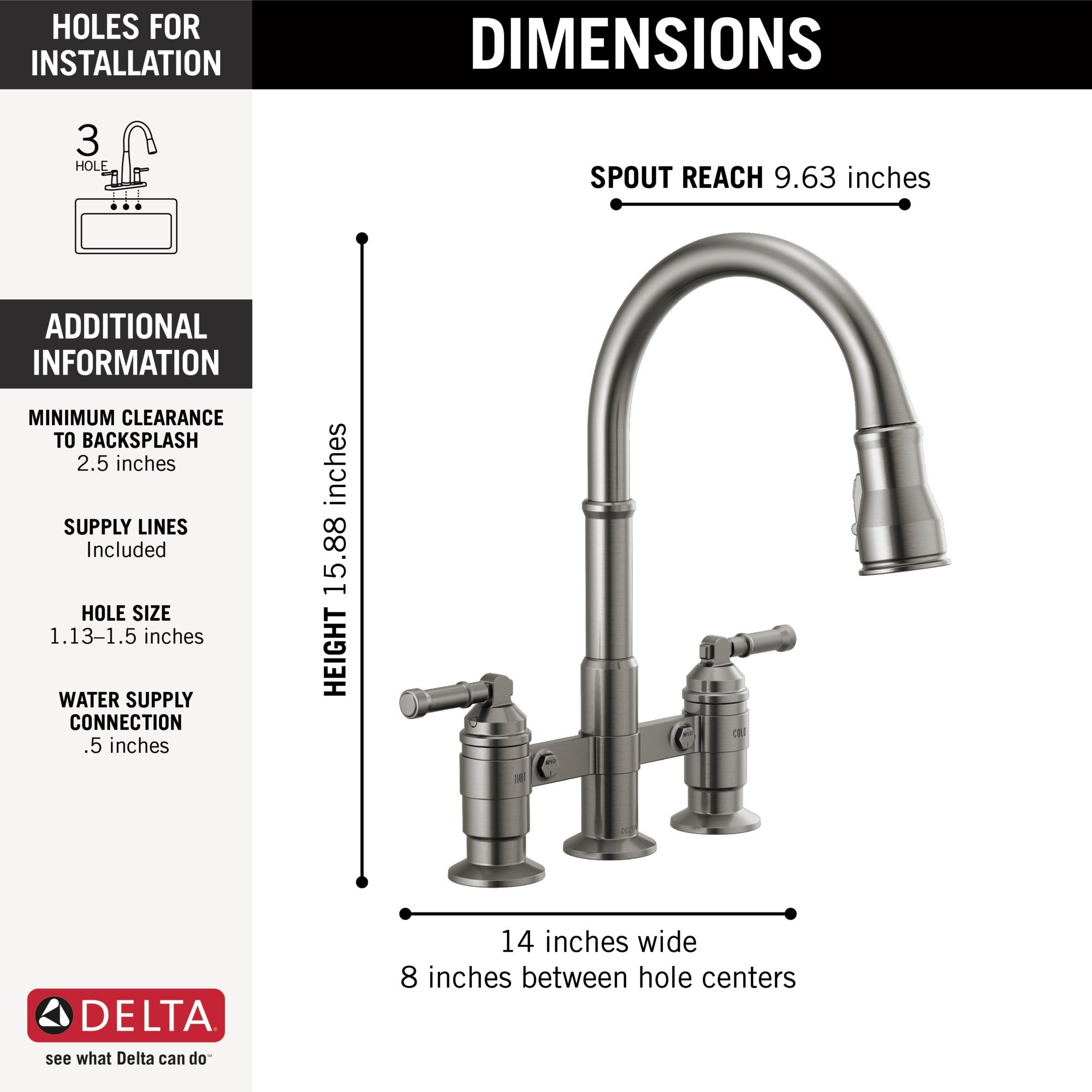 Delta Broderick® Two Handle Pull-Down Bridge Kitchen Faucet