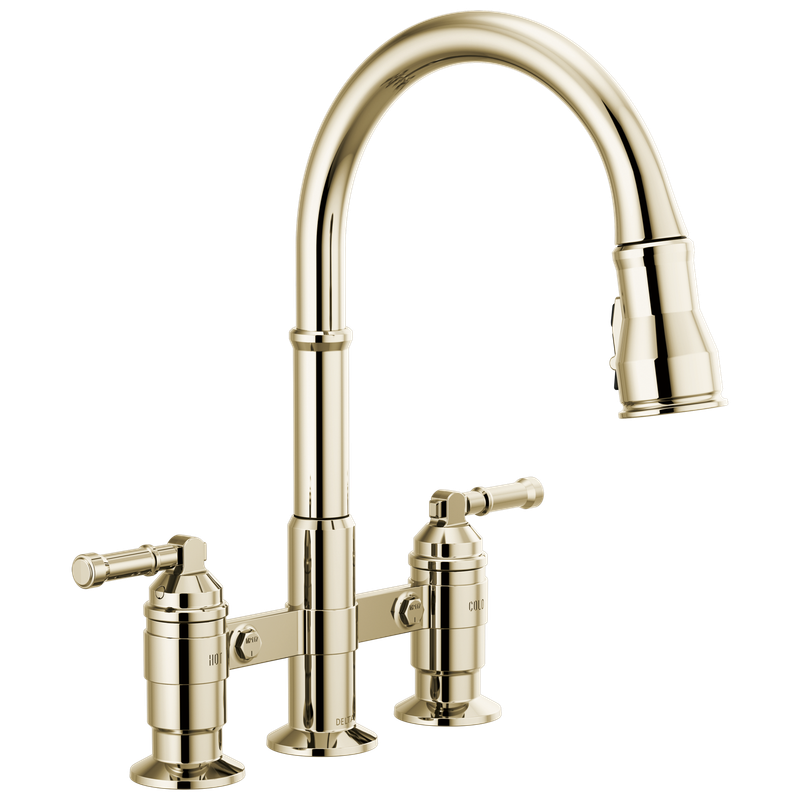 Delta Broderick® Two Handle Pull-Down Bridge Kitchen Faucet