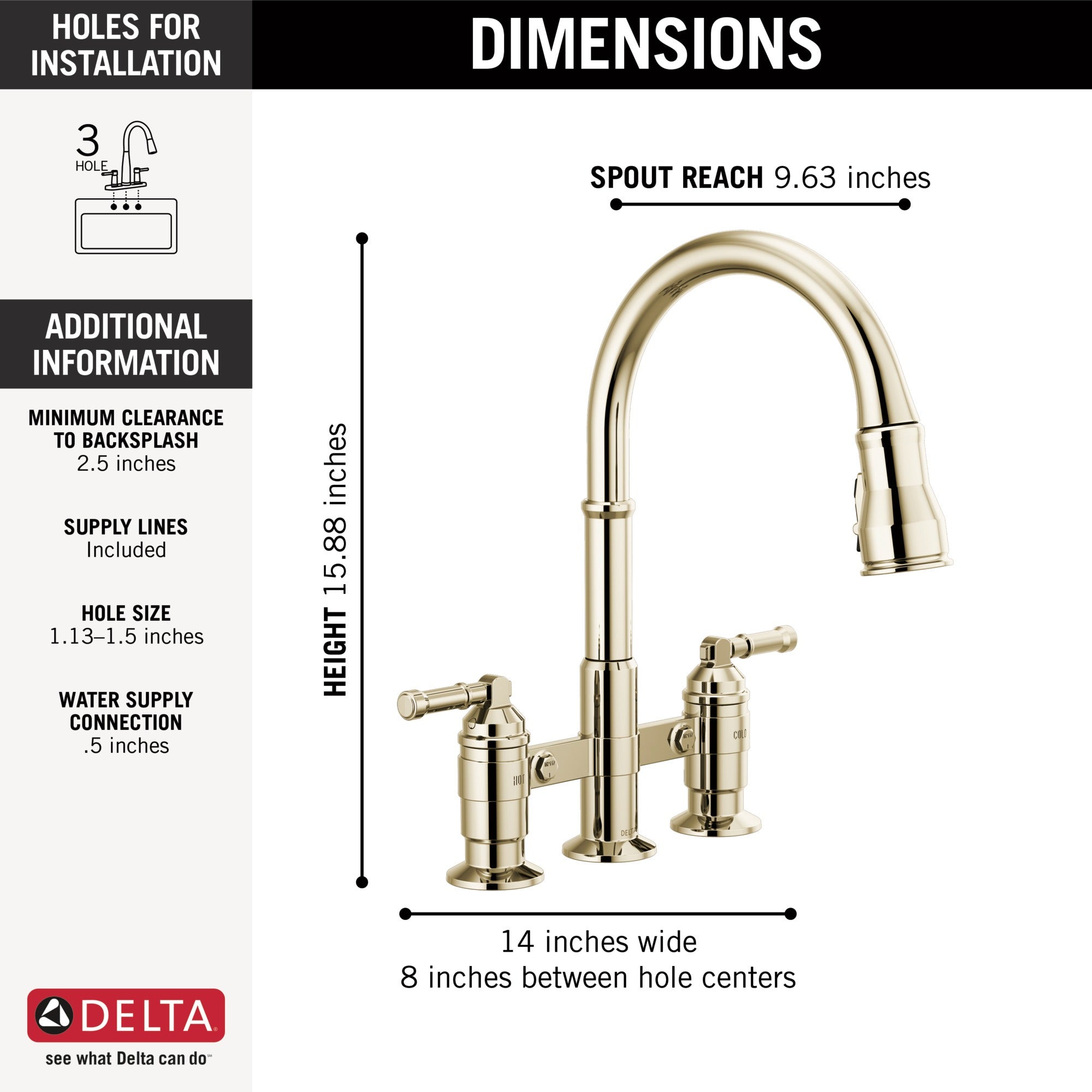 Delta Broderick® Two Handle Pull-Down Bridge Kitchen Faucet