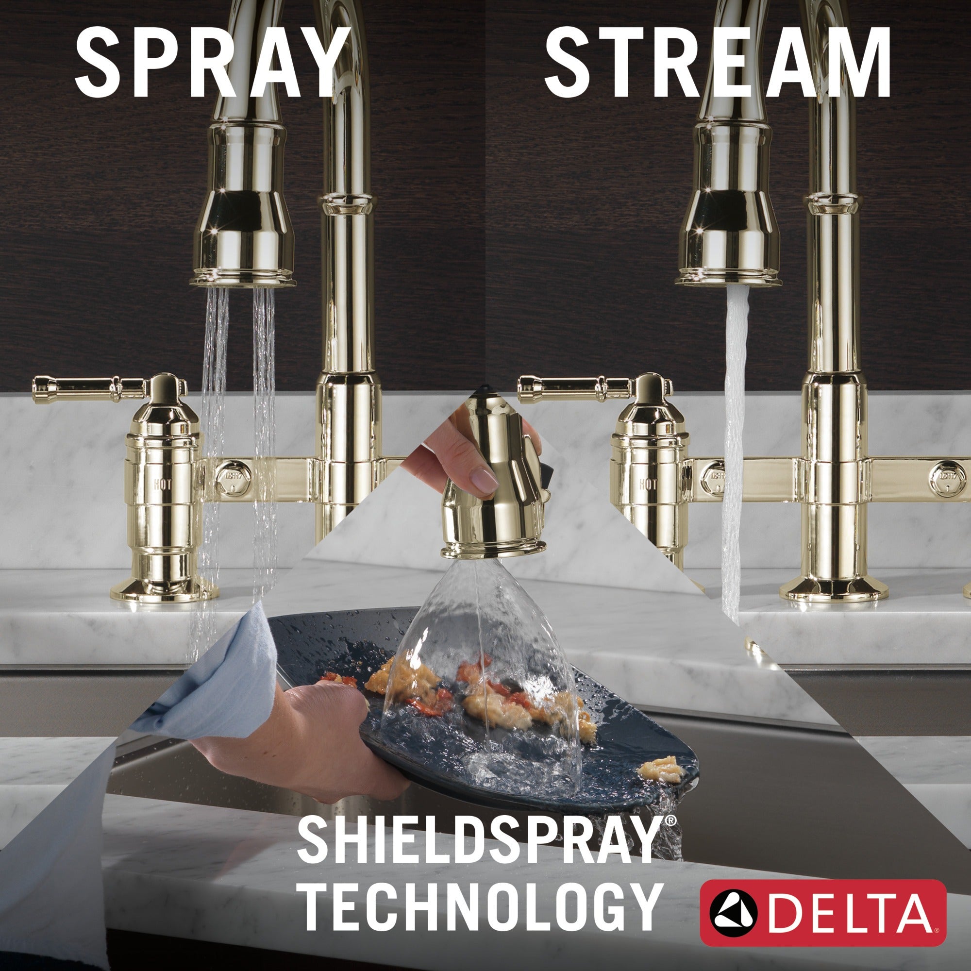 Delta Broderick® Two Handle Pull-Down Bridge Kitchen Faucet